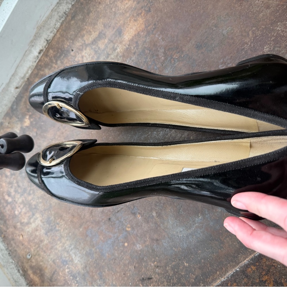 Jimmy Choo Nevada Black Patent Leather Flats with Gold Buckle (Early 00s) - Picture 4 of 5